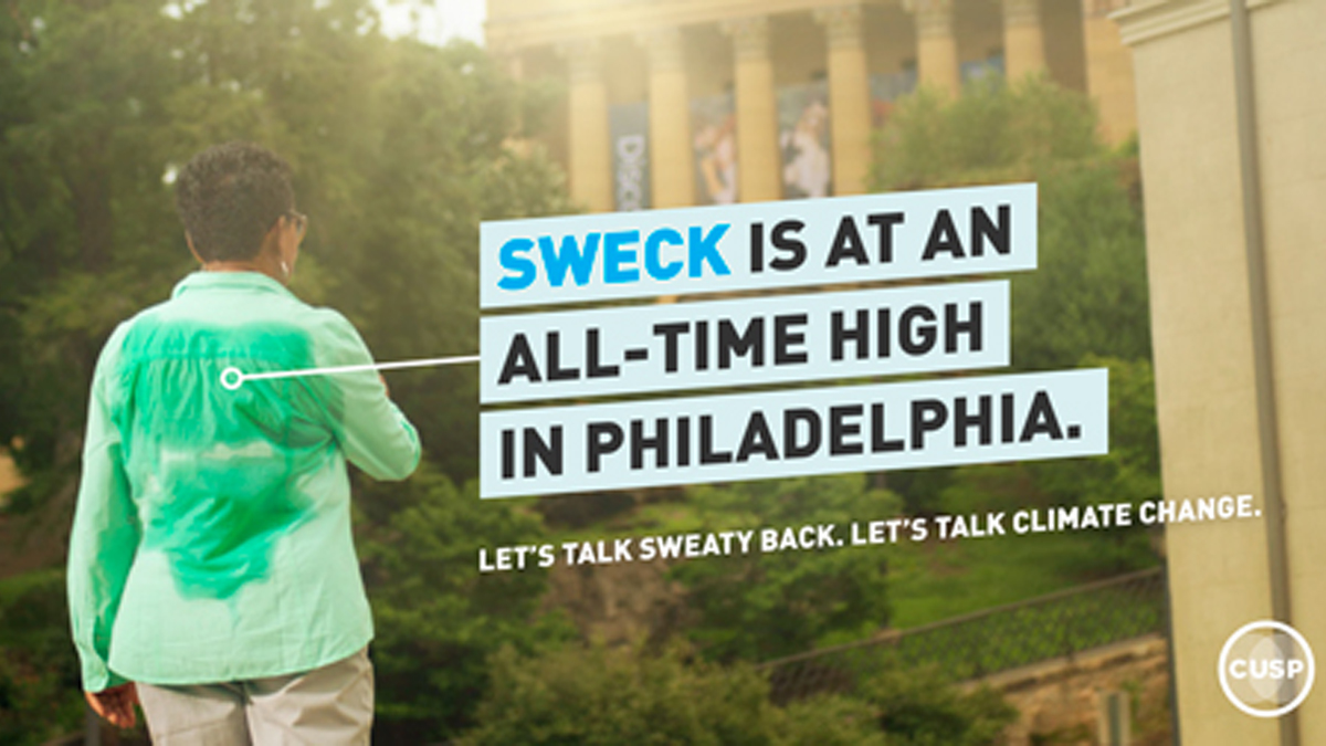  The Climate and Urban Systems Partnership, a coalition of nonprofits, government agencies and educational institutions led by the Franklin Institute, launched the 'swelfie,' or sweaty selfie, campaign to provide local, relevant and solutions-focused information on climate change. (Image courtesy of the Climate and Urban Systems Partnership) 