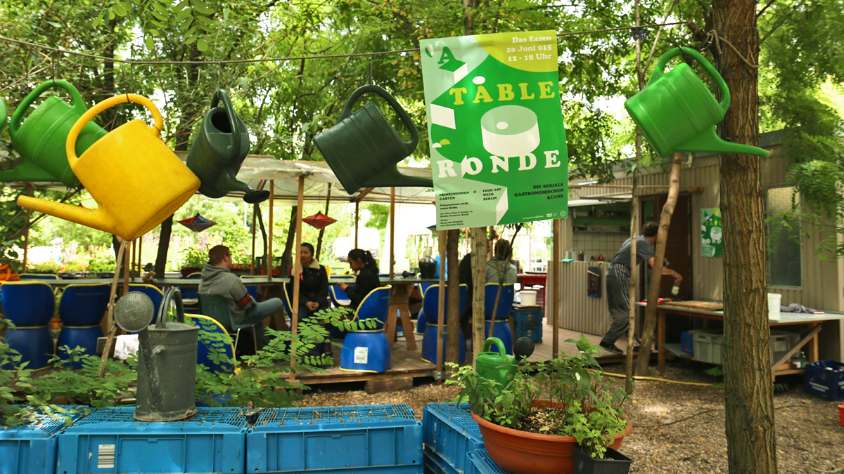  Prinzessinnengarten has a few cafés, where employees sell food that grows in the garden.(Marielle Segarra/WHYY) 