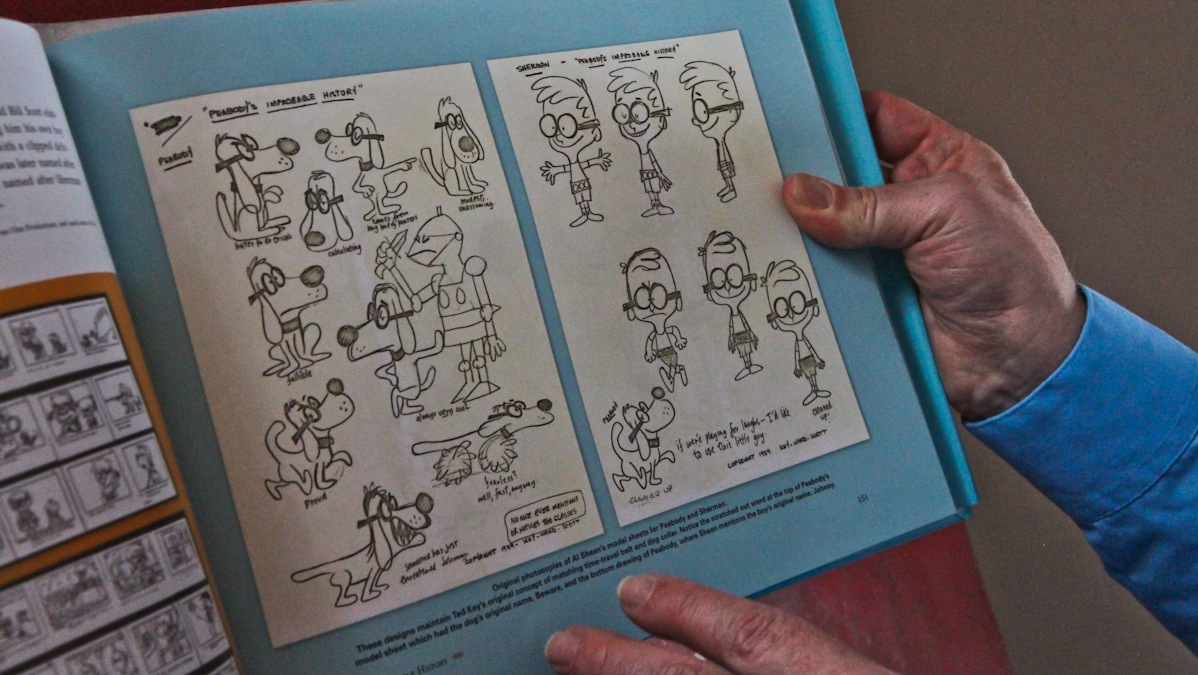  Model sheets of Peabody and Sherman, published in 'The Art of Jay Ward Productions' by Darrell Van Citters. (Kimberly Paynter/WHYY) 