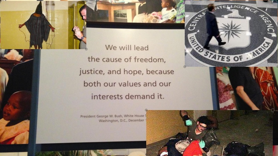 Ellen Chenoweth added images of abuse at the Abu Ghraib prison to a quote at the George W. Bush Presidential Library