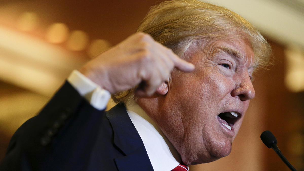  Republican presidential candidate Donald Trump talks about his tax plan during a news conference, Monday, Sept. 28, 2015, in New York. The Republican front-runner is calling for an overhaul of the tax code that would eliminate income taxes for millions of Americans, while lowering them for the highest-income earners and business. (AP Photo/Julie Jacobson) 