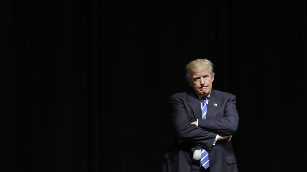 Republican presidential candidate Donald Trump is shown at a rally on Wednesday in Council Bluffs