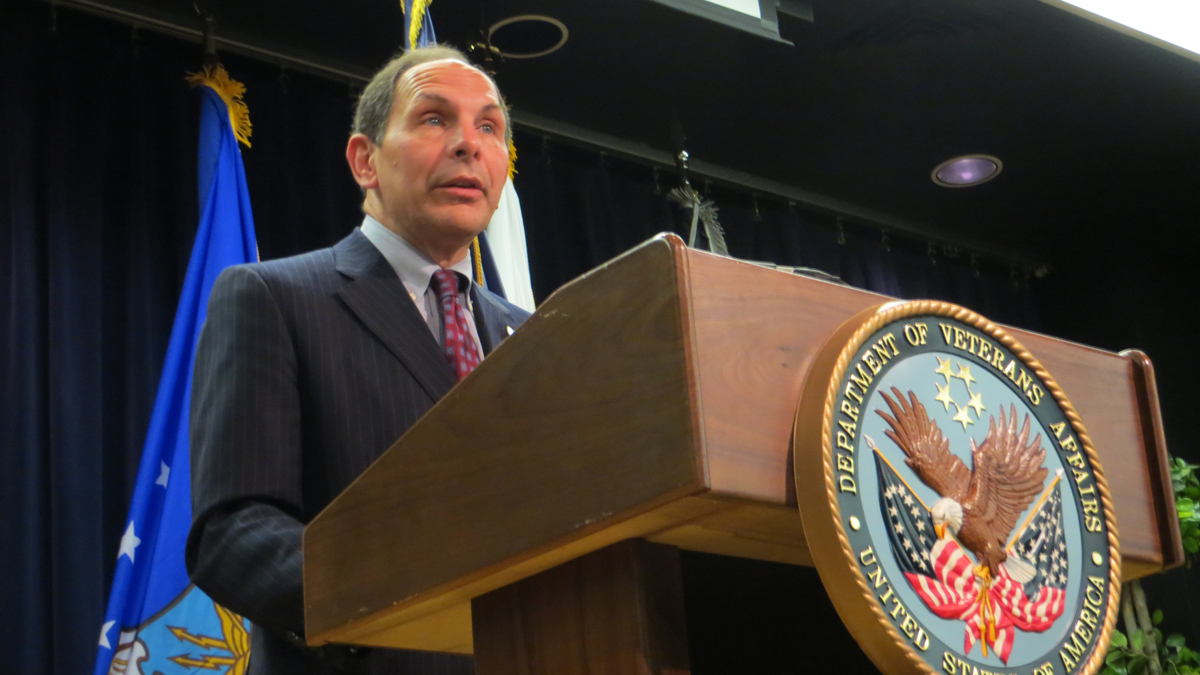  Veterans Affairs Secretary Robert McDonald speaks Friday at the VA Medical Center in Philadelphia. (Taunya English/WHYY)   