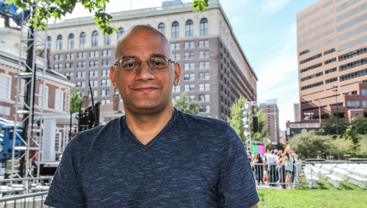  Camden native Victor Collazo will serve as one of the sign language interpreters during Pope Francis's visit to Philadelphia. (Kimberly Paynter/WHYY) 