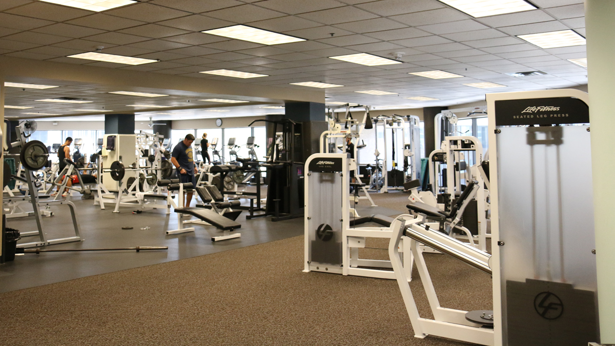  A group of 150 pilgrims from Erie, Pennsylvania, will sleep on the floor of Weston Fitness during the World Meeting of Families in September. (Marielle Segarra/WHYY) 