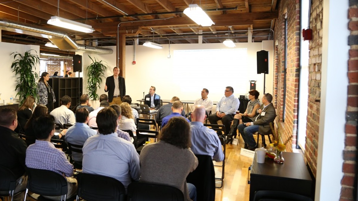  Christopher Wink speaks at an Entrepreneur Bootcamp event in Baltimore. (photo courtesy Technical.ly) 