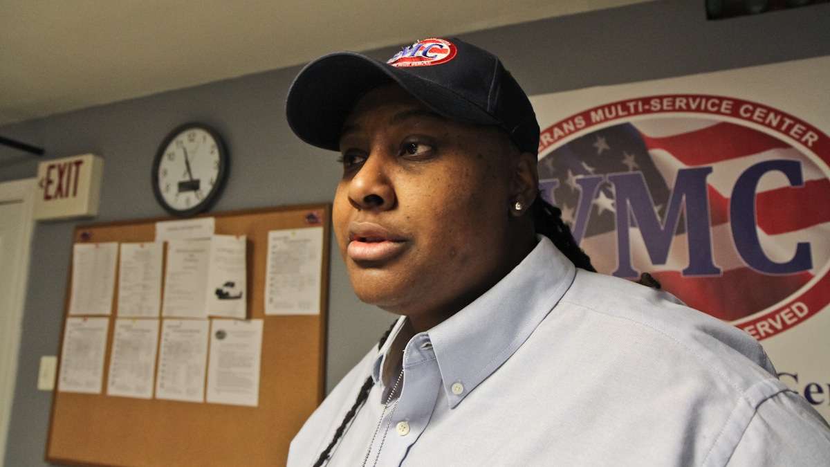  Women's Center coordinator Aronda Smith served in Iraq as a medic from 1988 to 1991. She said women often don't identify as veterans as readily as men do. (Kimberly Paynter/WHYY) 