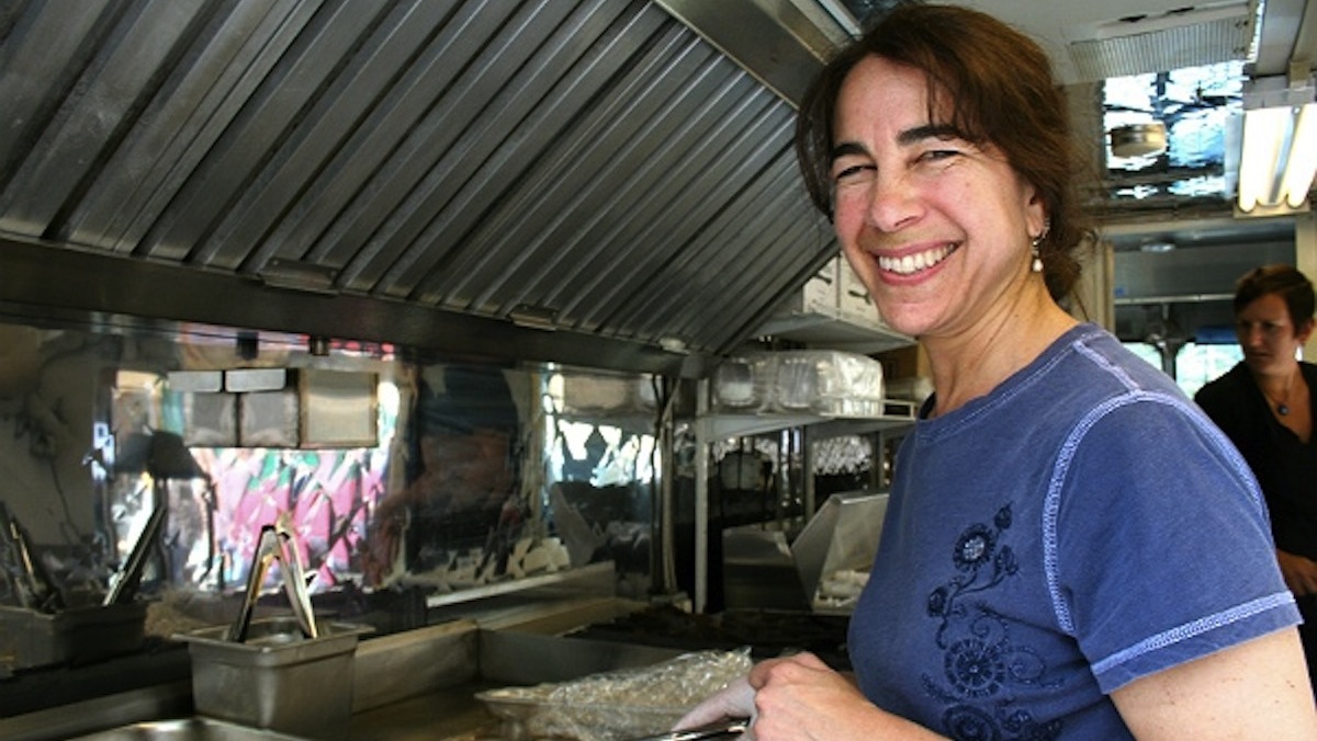  Sue Wasserkrug in her food truck in 2012. (Lane Blackmer/for NewsWorks, file) 