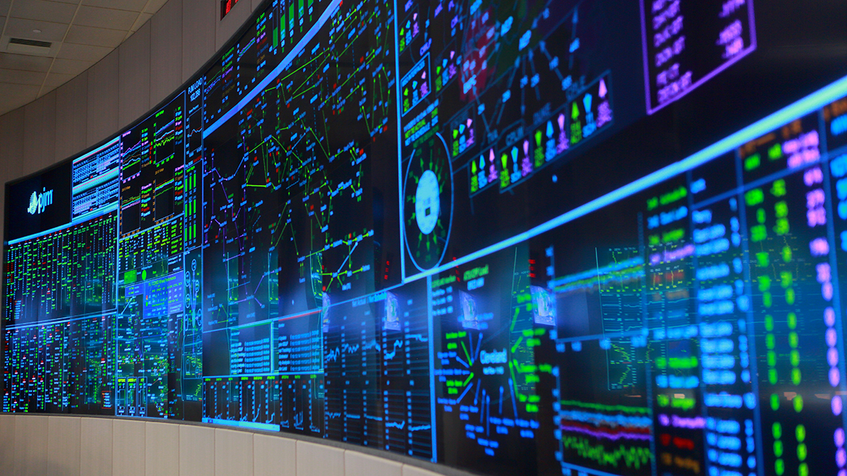 A display showing the state of the grid section operated by PJM. (Courtesy of PJM)