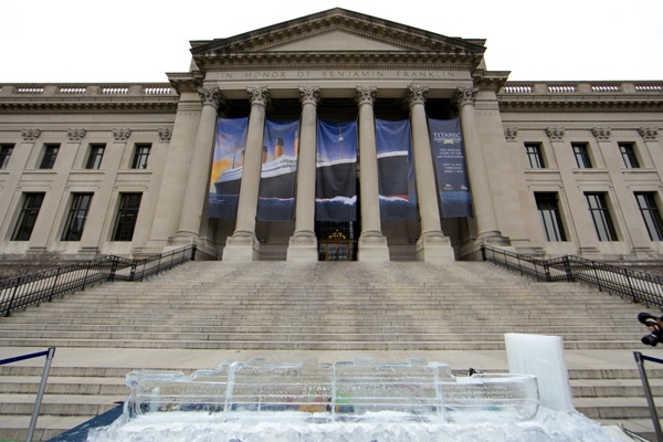 <p><p>The Titanic ice sculpture on the front steps of the Franklin Insistute promotes the February "Manayunk on Ice" festival. (Nathaniel Hamilton/for NewsWorks)</p></p>
