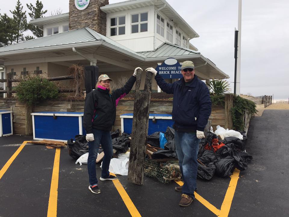  Tony and Debbie Kono with the beach debris collected Saturday in Brick. (Image: Tony Kono) 