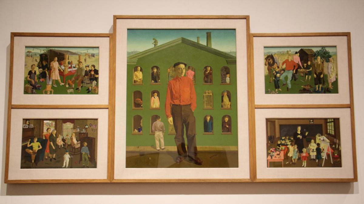 ''Subversion and Surrealism in the art of Honoré Sharrer'' at the Pennsylvania Academy of Fine Arts examines in depth the artist's overtly political work and life. Pictured is Sharrer's best known work,''Tribute to the American Working People'' (1946-51). (Emma Lee/WHYY)