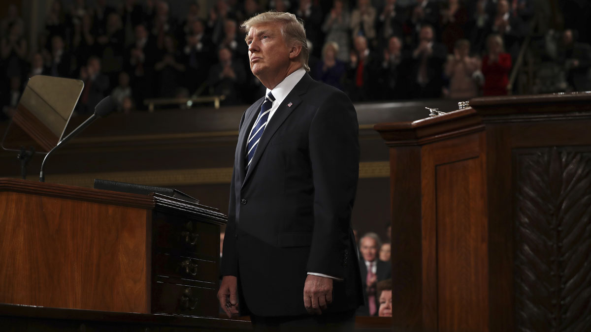 President Donald Trump arrives on Capitol Hill in Washington, Tuesday, Feb. 28, 2017, for his address to a joint session of Congress. (Jim Lo Scalzo/Pool Image via AP) 