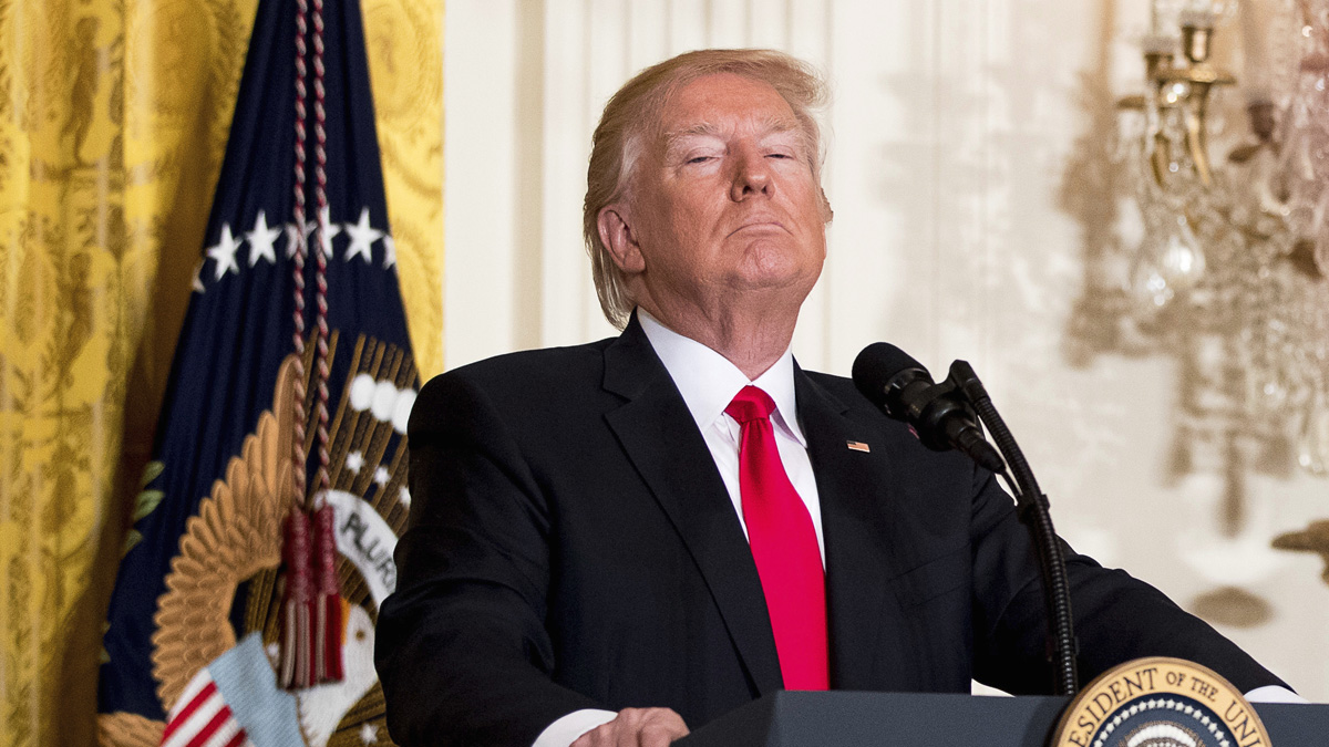  President Donald Trump takes a question during a news conference, Thursday, Feb. 16, 2017, in the East Room of the White House in Washington. (AP Photo/Andrew Harnik) 