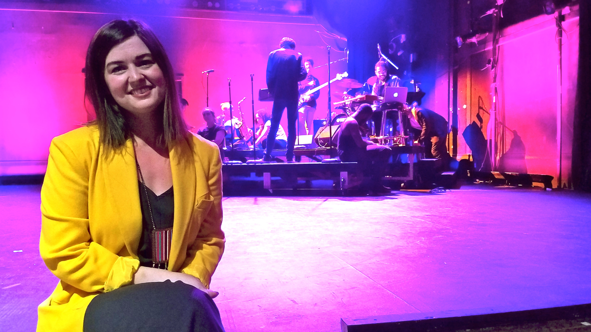  Martha Stuckey, frontwoman of Red 40 and the Last Groovement, (out of costume).(Peter Crimmins/WHYY) 