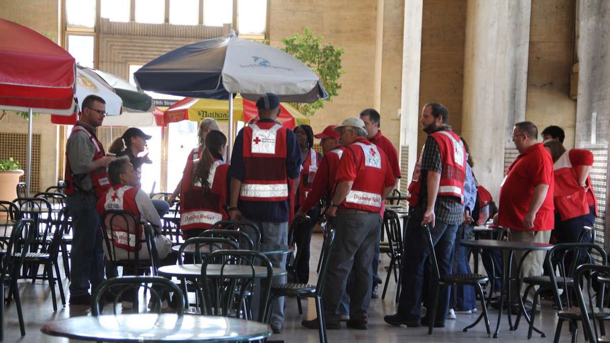 Red Cross setting up at Philadelphia's 30th Street Station.