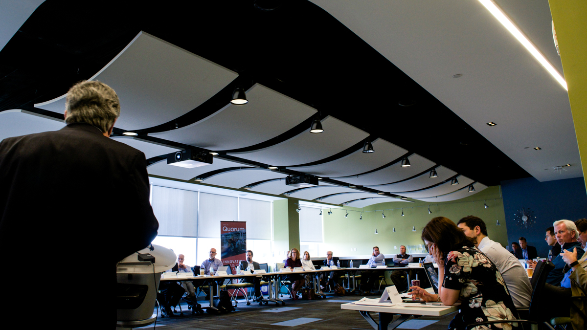  Jeb Connor presents to a room of angel investors. (Elana Gordon/WHYY) 