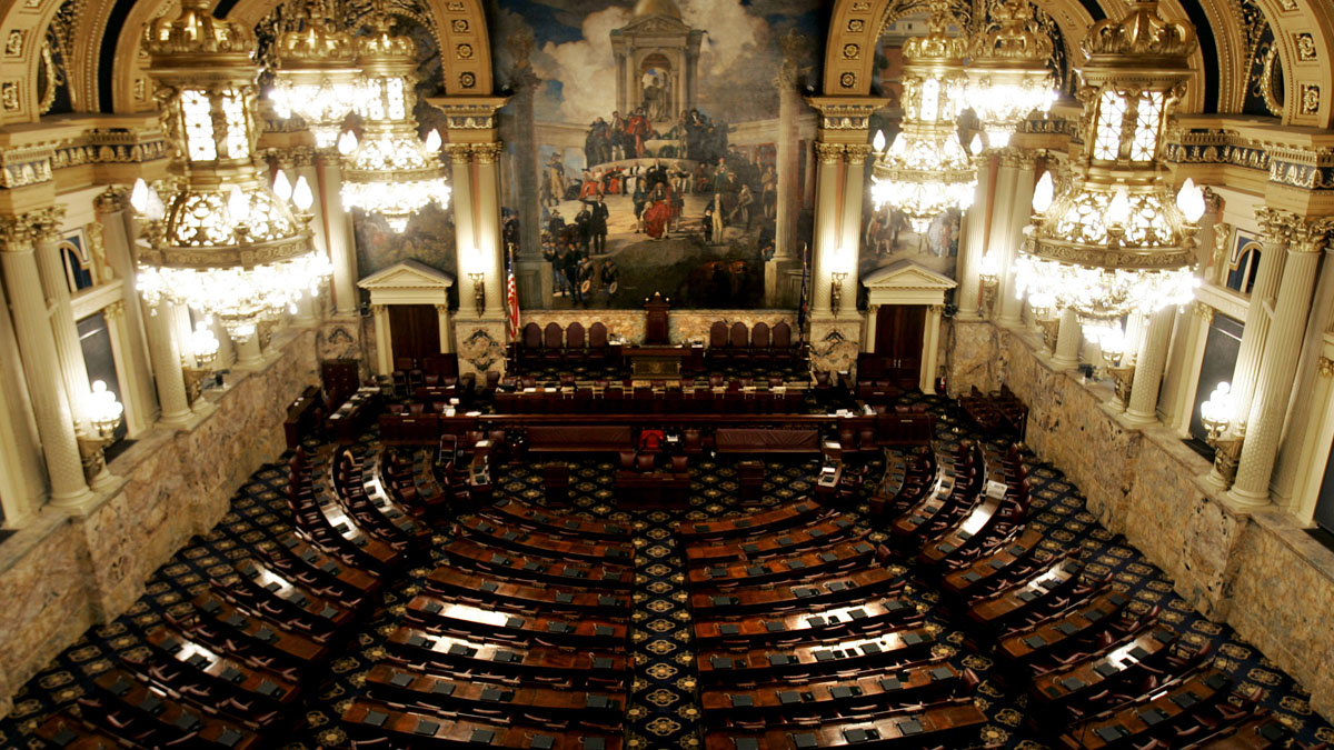 The 203 seats in the Pennsylvania House of Representatives sit empty. Along with 50 Senate seats, the Keystone State has the largest full-time legislature in the nation. (AP file photo)  