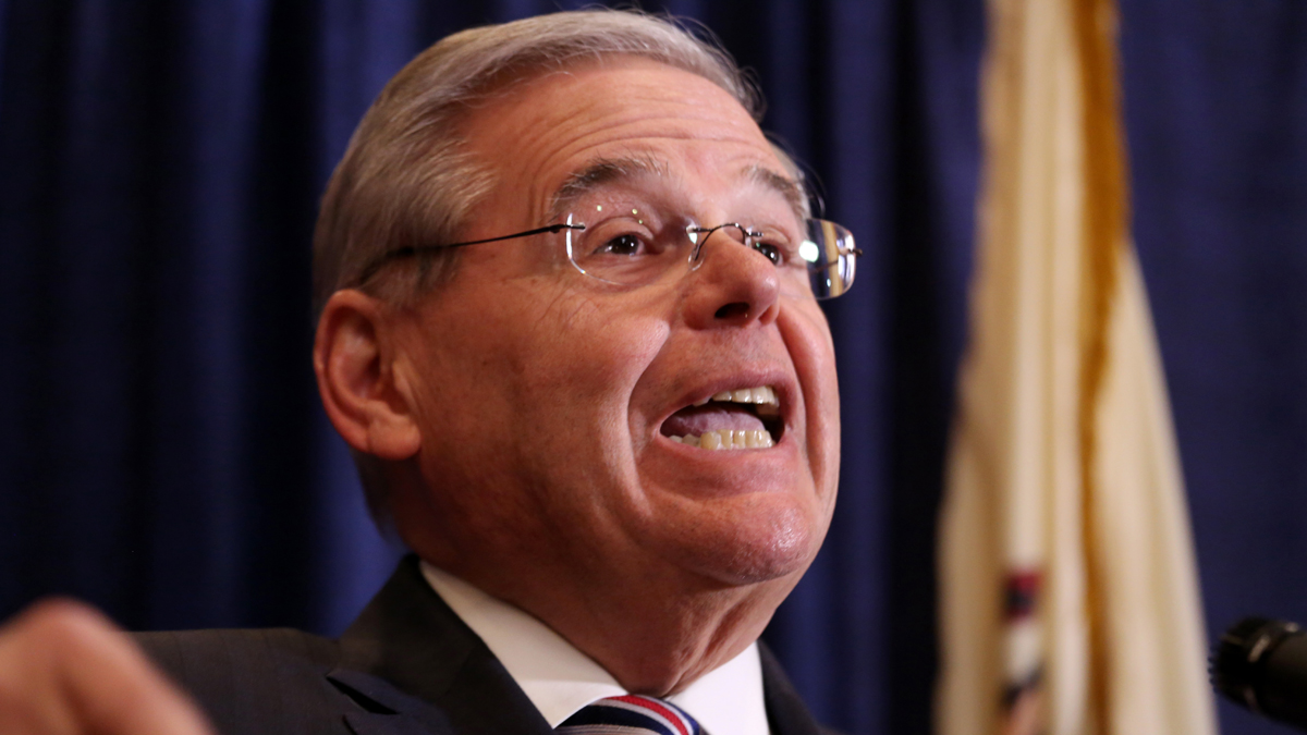  U.S. Sen. Bob Menendez speaks during a news conference, Wednesday evening in Newark, New Jersey. Menendez, the top Democrat on the U.S. Senate Foreign Relations Committee, was indicted on corruption charges, accused of using his office to improperly benefit an eye doctor and political donor. (AP Photo/Craig Ruttle 