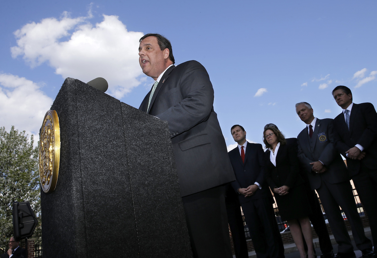  Gov. Chris Christie at a bill signing, April 2015. / AP photo 