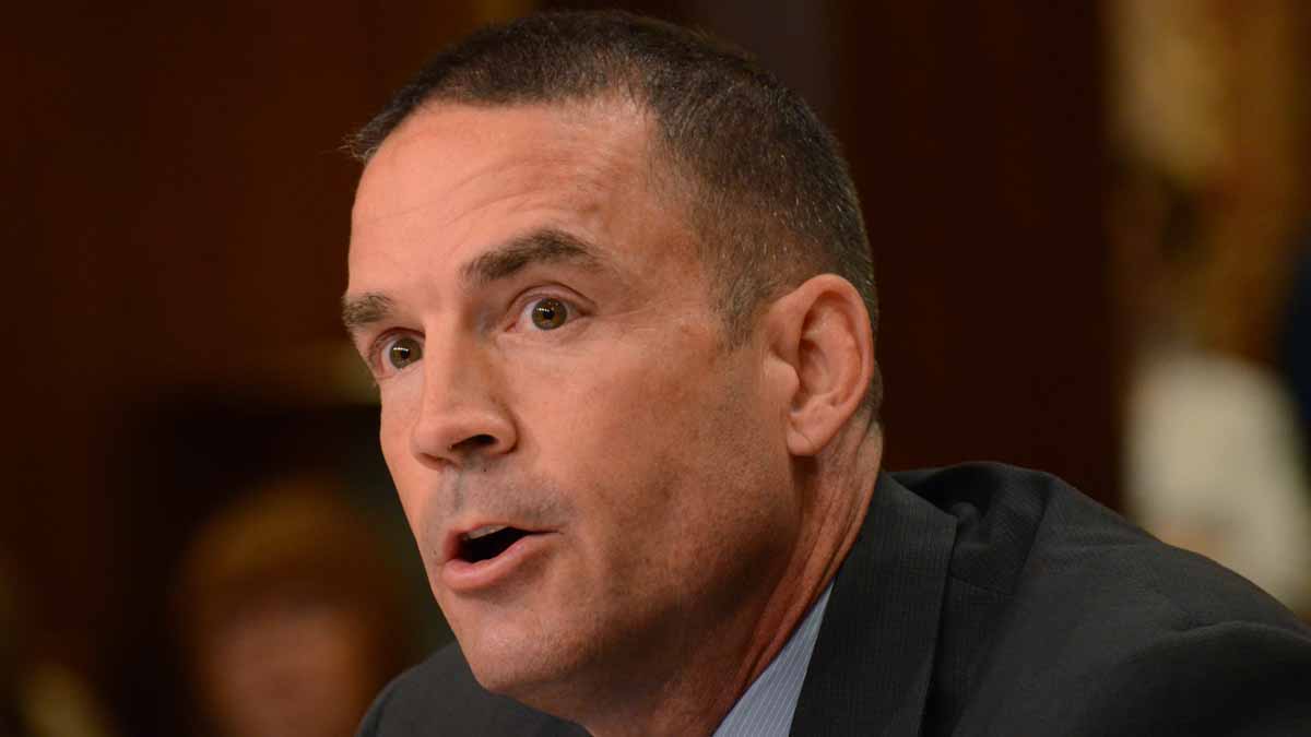  Marcus Brown speaks before the Pennsylvania Senate Law and Justice Committee during his confirmation hearing for State Police Commissioner on Wednesday in Harrisburg. The Law and Justice Committee unanimously sent Brown's nomination to the full Senate, but without a recommendation that he be confirmed. Senators will determine whether Brown can serve as the full, permanent commissioner, or in an acting capacity. (AP Photo/Marc Levy) 