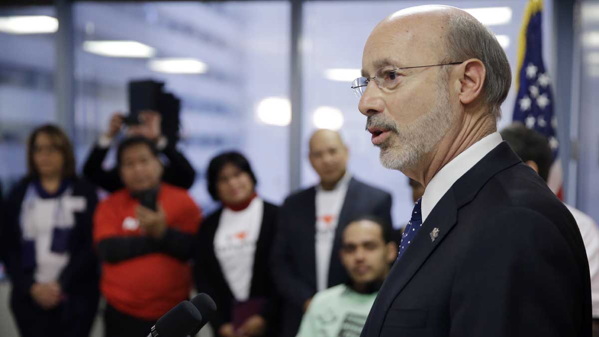  Gov. Tom Wolf speaks during a news conference Friday in Philadelphia where he announced budget initiatives and actions to allow more seniors to continue living in their homes as they age. The plan includes boosting the state's home care workforce. (Matt Rourke/AP Photo) 