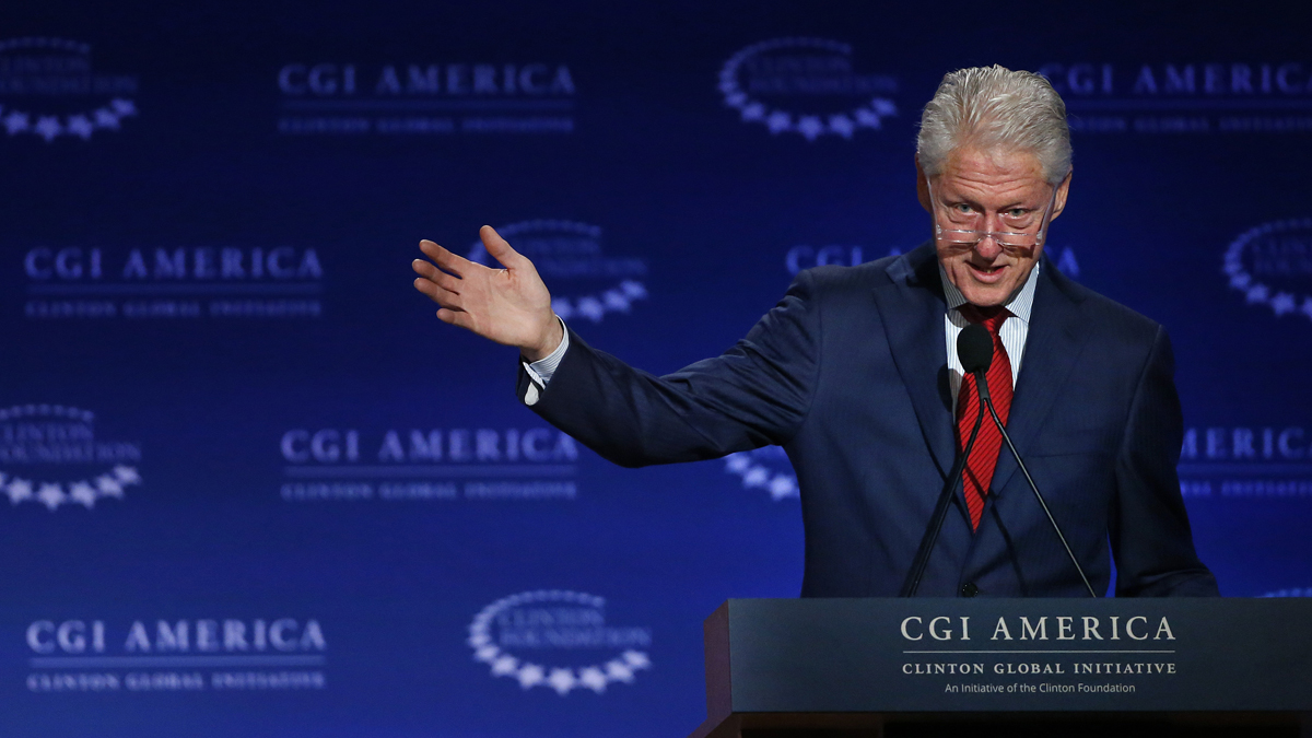  Former U.S. President Bill Clinton speaks to participants in the annual gathering of the Clinton Global Initiative America, which is a part of The Clinton Foundation in Denver last week. He was in Philadelphia Monday to deliver the keynote address to the  Klick Health Ideas Exchange. (AP Photo/Brennan Linsley) 