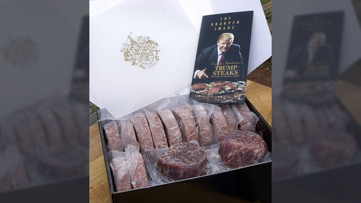 Trump Steaks from Donald Trump, shown in this May 9, 2007 photo, uses USDA Prime Certified Angus Beef Brand meat. Sold through The Sharper Image, several different combinations of cuts are available in 'collections' and shipped frozen on dry ice to anywhere. (AP Photo/Larry Crowe) 