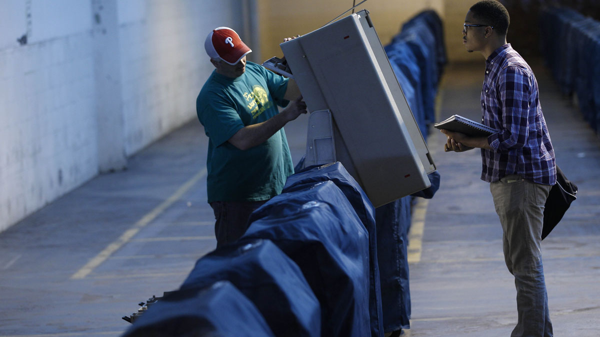 Technicians test a voting machine in advance of balloting in Philadelphia. (AP file photo)