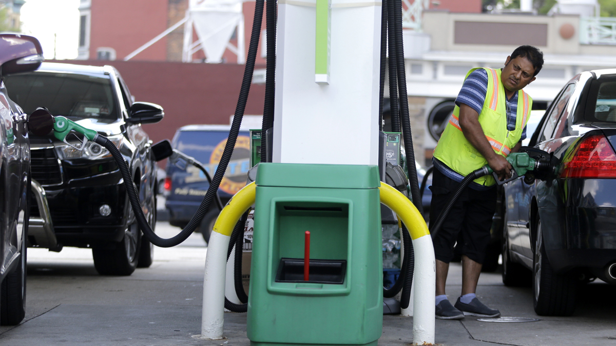Prices are rising in New Jersey and across the region at gas stations such as this one  in Hoboken where Tofail Ahmed pumps gas. (AP file photo)