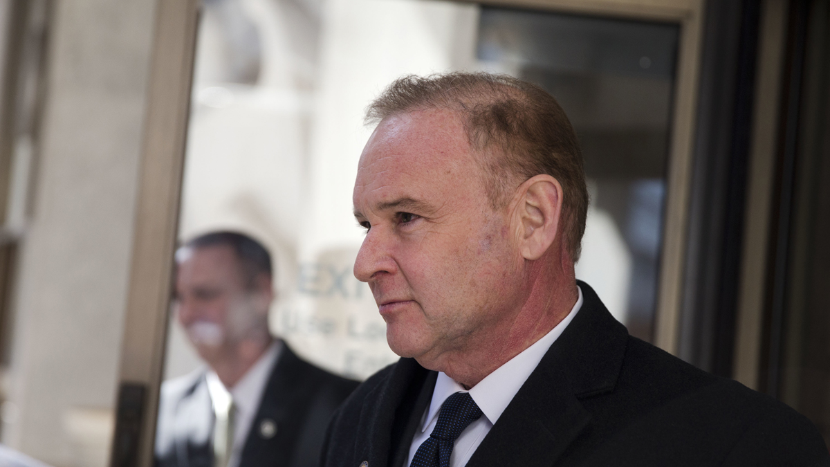 In this Feb. 17, 2015, file photo, former elected Pennsylvania state treasurer Rob McCord walks from the U.S. District Court in Harrisburg, Pa. (AP Photo/Matt Rourke, File) 