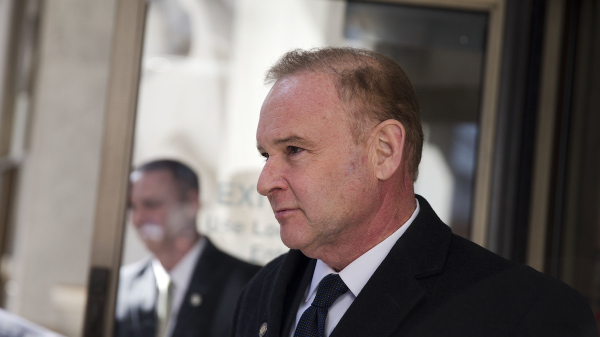   In this Feb. 17, 2015, file photo, former elected Pennsylvania state treasurer Rob McCord walks from the U.S. District Court in Harrisburg, Pa. (AP Photo/Matt Rourke, File) 
