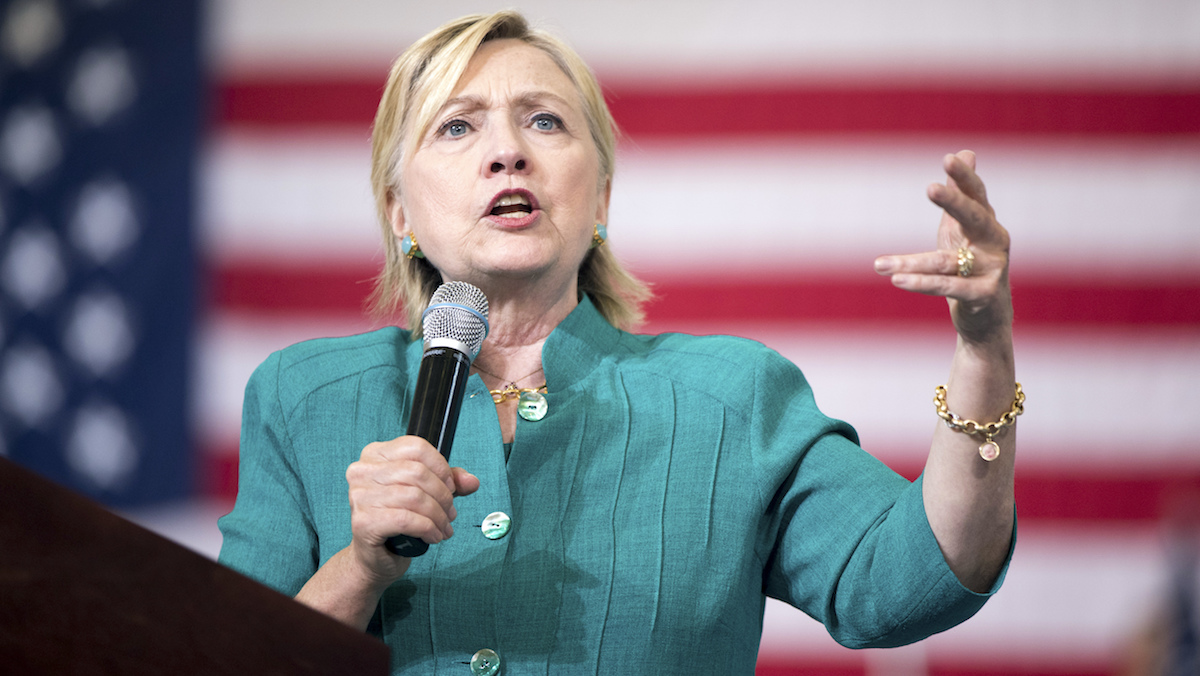Democratic presidential candidate Hillary Clinton speaks at a rally at Abraham Lincoln High School