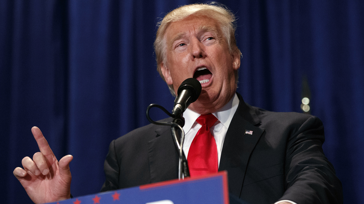 Republican presidential candidate Donald Trump speaks during a campaign rally Friday in Altoona. He says only voter fraud stands in the way of his winning in Pennsylvania. (AP Photo/Evan Vucci)