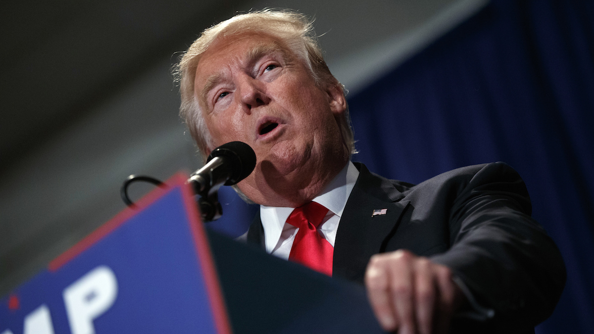 Republican presidential candidate Donald Trump speaks during a campaign rally
