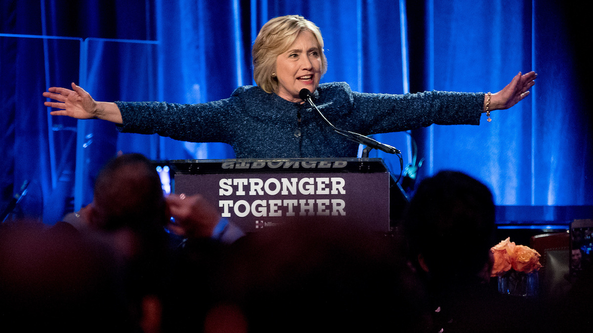 Democratic presidential candidate Hillary Clinton speaks at a LBGT For Hillary Gala at the Cipriani Club in New York Friday. (AP Photo/Andrew Harnik)
