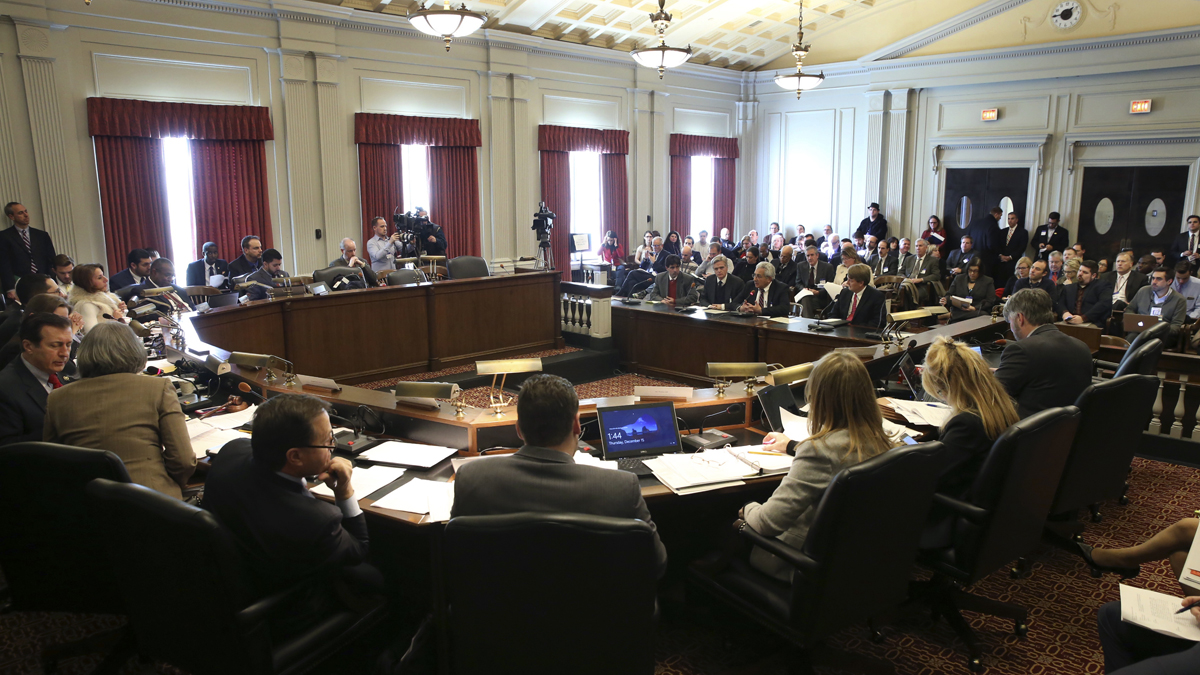 The New Jersey Assembly Appropriations Committee holds hearings as they consider legislation that allows Republican Gov. Chris Christie to profit from a book deal before he leaves office