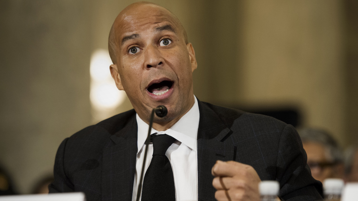  Sen. Cory Booker D-N.J. testifies on Capitol Hill in Washington, Wednesday, Jan. 11, 2017, at the second day of a confirmation hearing for Attorney General-designate, Sen. Jeff Sessions, R-Ala., before the Senate Judiciary Committee. (AP Photo/Cliff Owen) 