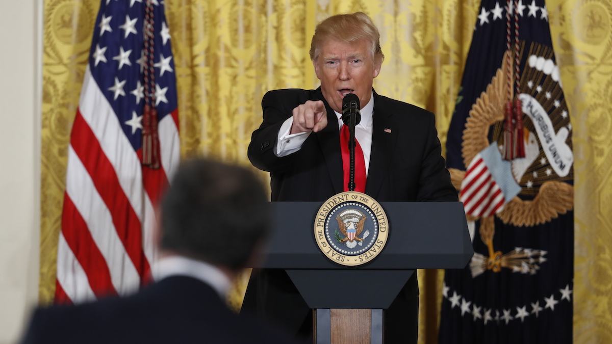  President Donald Trump speaks during a news conference, Thursday, Feb. 16, 2017, in the East Room of the White House in Washington. (AP Photo/Pablo Martinez Monsivais) 