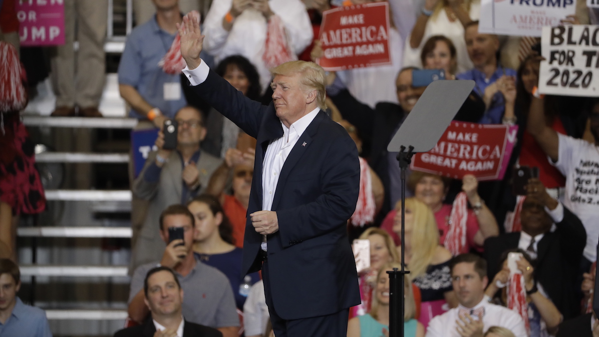 President Donald Trump during a campaign rally Saturday, Feb. 18, 2017, in Melbourne, Fla. (Chris O'Meara/AP Photo) 