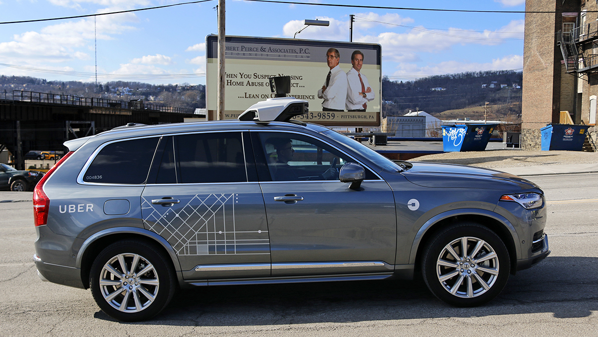  One of Uber's self-driving cars rolls through Pittsburgh on March 17, 2017. The company has agreed to pay the state $3.5 million to settle a long-running dispute about its license to operate. (AP Photo/Gene J. Puskar) 