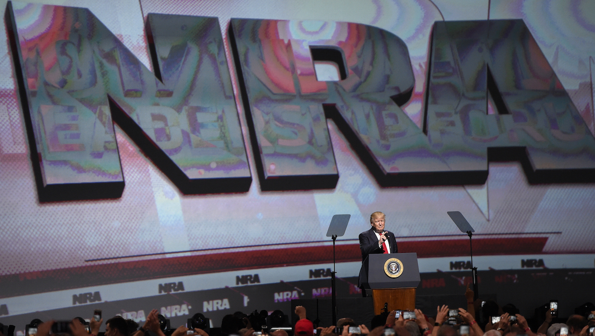  President Donald Trump speaks during the National Rifle Association-ILA Leadership Forum, Friday, April 28, 2017, in Atlanta. The NRA is holding its 146th annual meetings and exhibits forum at the Georgia World Congress Center. (AP Photo/Mike Stewart) 