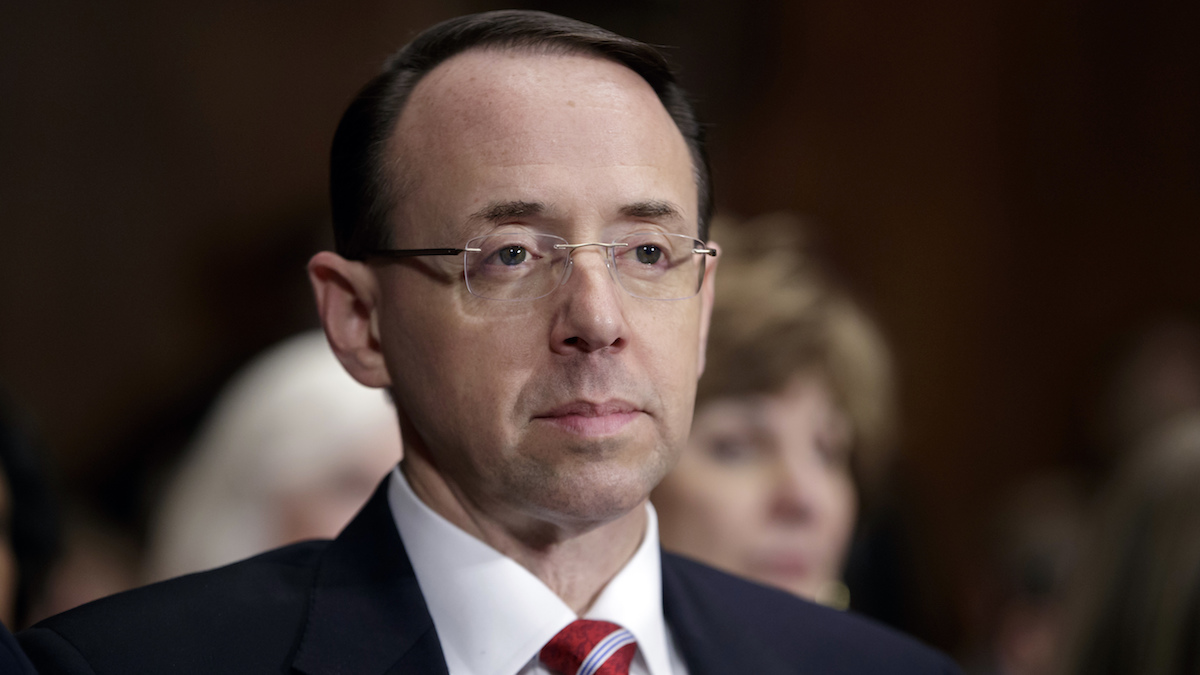  In this March 7, 2017, file photo, then-Deputy Attorney General-designate Rod Rosenstein, listens on Capitol Hill in Washington, during his confirmation hearing before the Senate Judiciary Committee. (AP Photo/J. Scott Applewhite, File) 