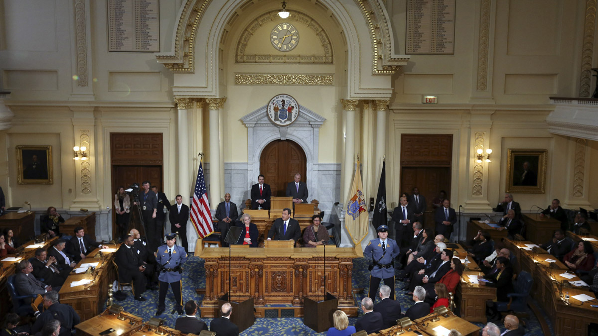 Gov. Chris Christie presented his budget plan to a join session of the New Jersey Legislature in February. Democrats who control both houses Thursday unveiled a $34.8 billion budget proposal