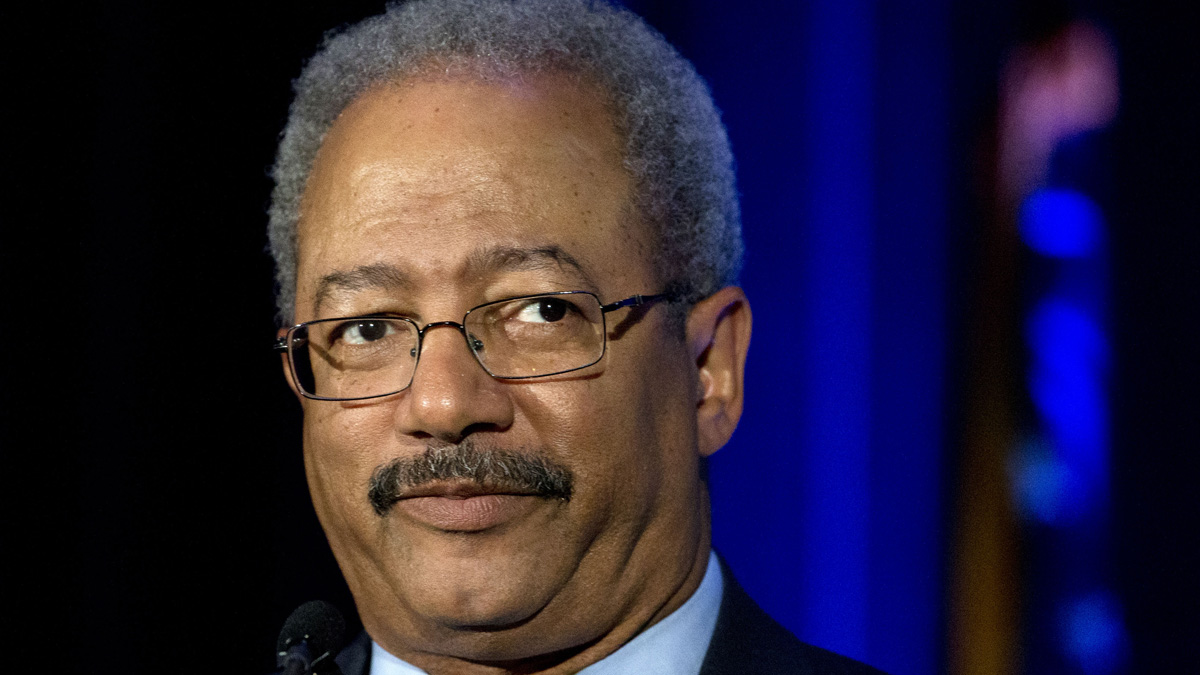  In May, U.S Rep.  Chaka Fattah  spoke at an event at the School of the Future in Philadelphia.  Following his indictment on corruption charges Wednesday, his future is not very clear. (AP file photo) 