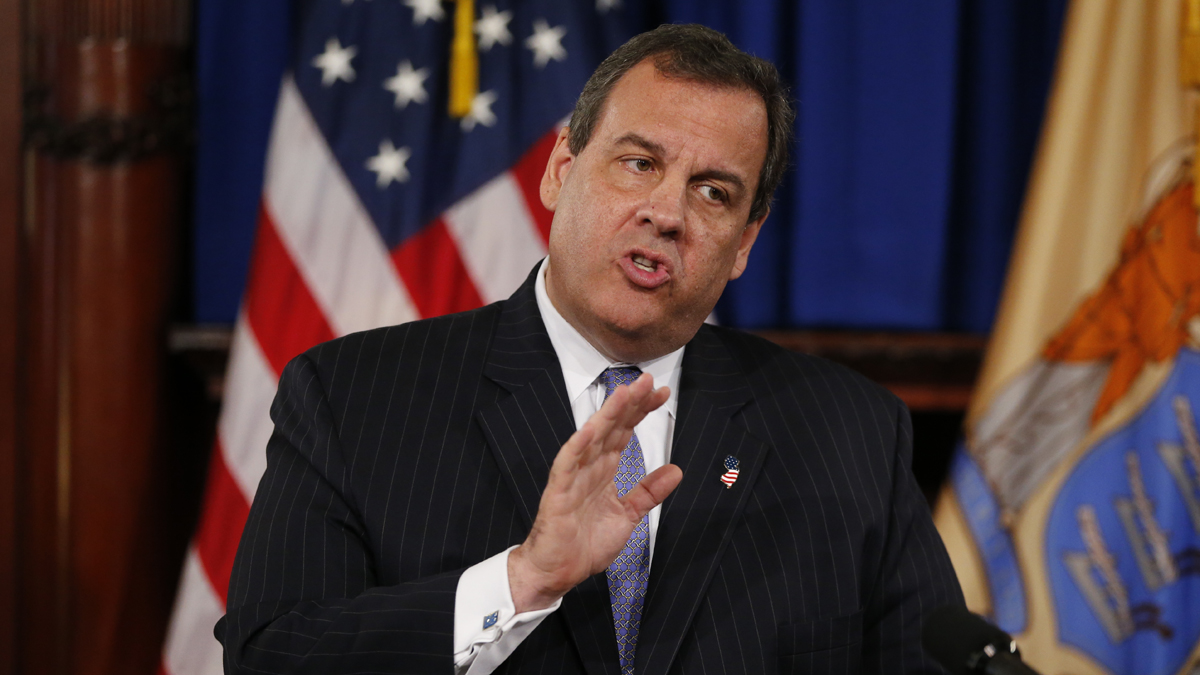  New Jersey Gov. Chris Christie speaks to reporters during a news conference following his signing of the state's 2016 budget Friday in Trenton Christie vetoed more than $1.6 billion from the 2016 budget approved by the Democratic-controlled Legislature and signed a roughly $34 billion budget into law. (AP Photo/Julio Cortez) 