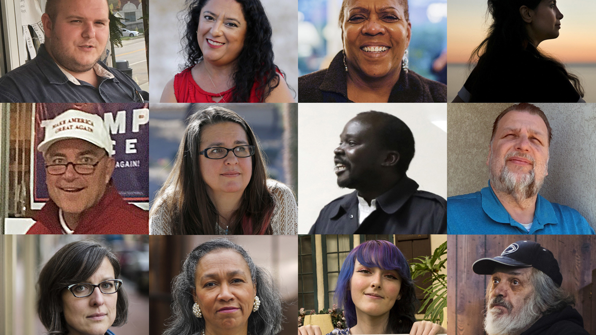  This combination of 2016 and 2017 photos shows, (top row from left), Alan Halsey, Rebecca Esparza, Laverne Jones Gore and Marjan Vayghan; (middle row from left), James McDonald, Brooke Streech, Suliman Bandas and Rick Yearick; (bottom row from left), Kate Young, Carolee Upshur, Amellia Sones and Ed Harry. One hundred days into Donald Trump’s presidency, The Associated Press asked people from across the country to write a letter to the president. (AP Photo) 