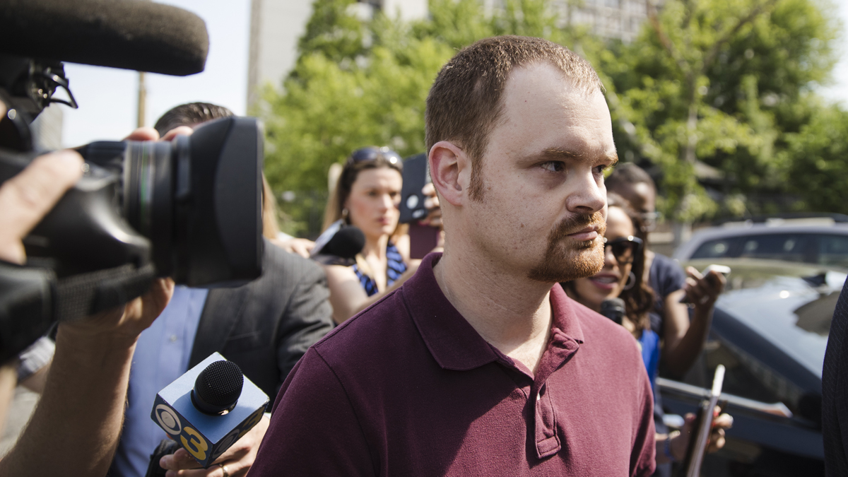  Brandon Bostian, the Amtrak engineer involved in a fatal train crash two years ago, walks to a police station in Philadelphia on Thursday, May 18, 2017, to turn himself in to answer charges including causing a catastrophe and involuntary manslaughter. (Matt Rourke/AP Photo) 
