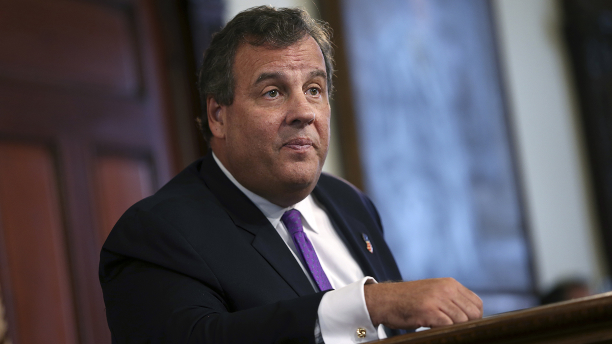 Gov. Chris Christie listens to a question from the media  Monday