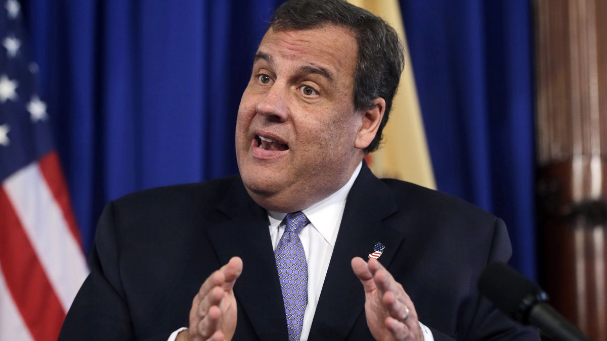  New Jersey Gov. Chris Christie emphasizes a point as he answers a question at the Statehouse in Trenton, N.J., Tuesday, May 20, 2014, after he unveiled a plan for filling an unexpected gap in New Jersey's state budget over the next 13 months. Christie's administration announced last month that revenues for the fiscal year that ends June 30 were coming in $807 million below expectations. Christie said he planned to cut pension payments, which will mostly fill a budget gap between now and June 30, 2015. But he doesn't plan to cut educational funding or money for developmentally disabled or drug rehab programs, among others. (Mel Evans/AP Photo) 